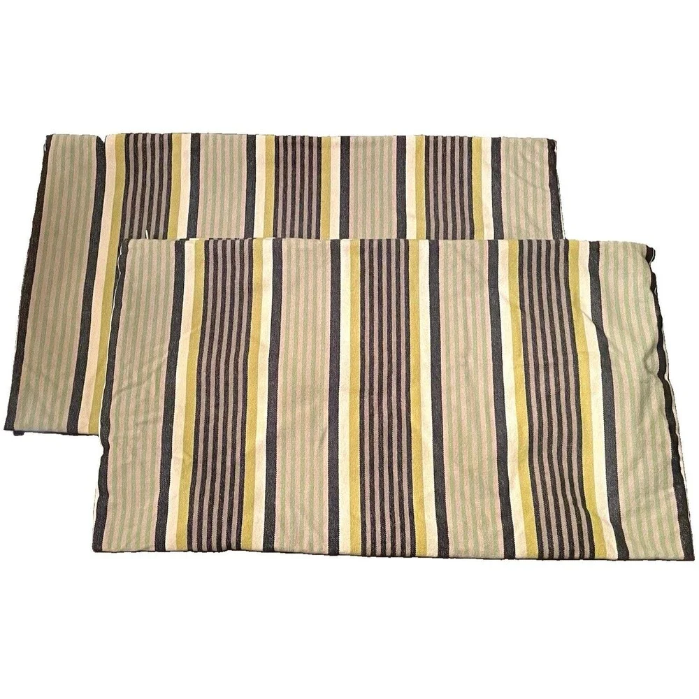 Set IKEA RAGNBORG Striped Lumbar Pillow Rectangle Covers Green Grey Earthy MCM